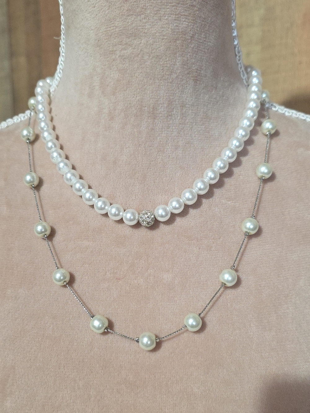 Elegant White Pearl Layered Necklace Set by